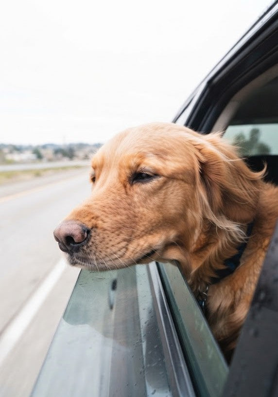 Dog experiencing an uncomfortable car ride