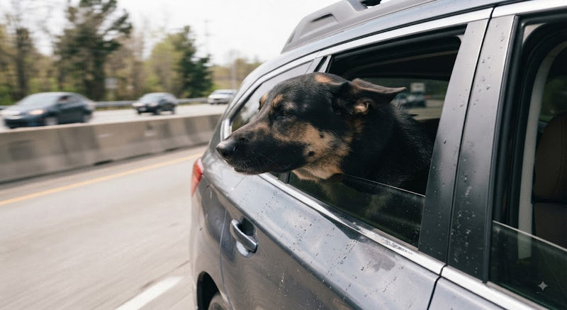 Dog experiencing an uncomfortable car ride